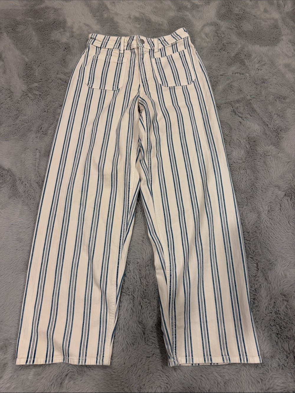 Striped Cream and Blue womens Casual Pants size 6R
